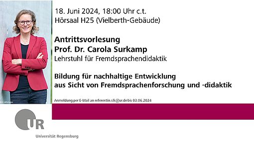Einladung zur Antrittsvorlesung von Prof. Dr. Carola Surkamp am 18. Juni 24 um 18 Uhr